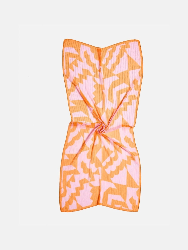 Oliver Bonas Orange Abstract Shapes Pleated Lightweight Scarf - Image 2 of 4