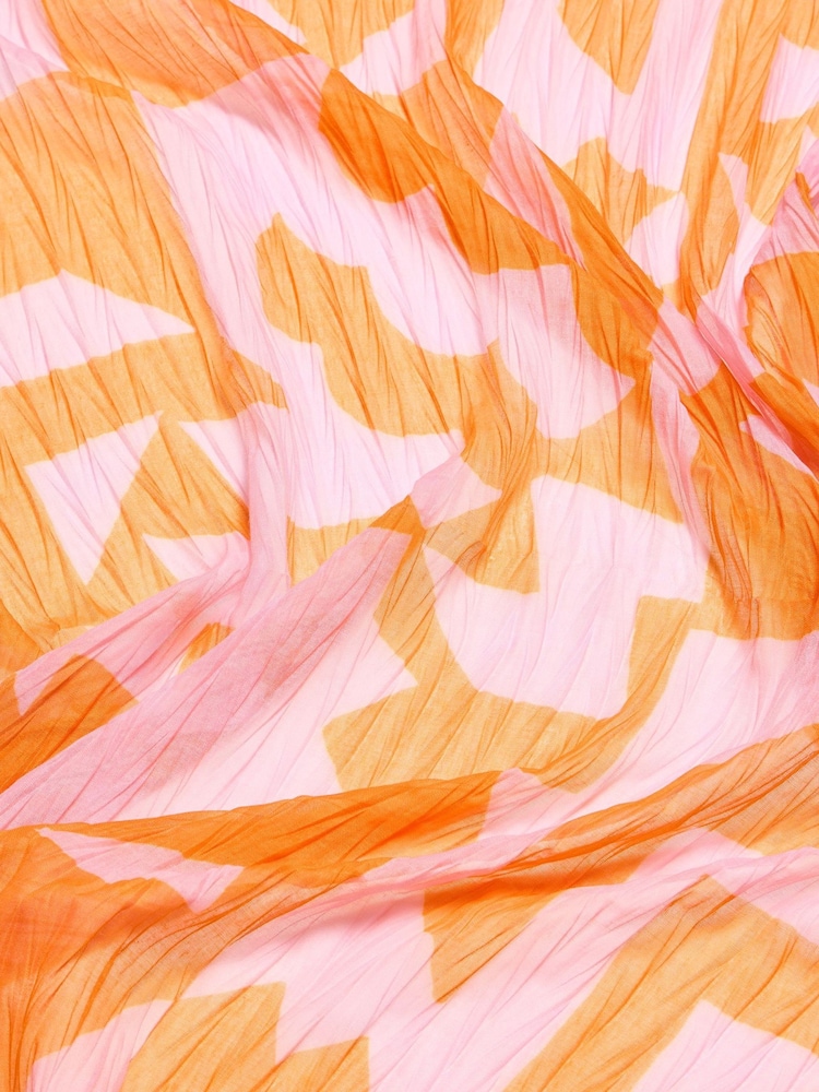 Oliver Bonas Orange Abstract Shapes Pleated Lightweight Scarf - Image 4 of 4