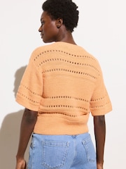 Oliver Bonas Orange Pointelle Short Sleeve Cardigan - Image 3 of 8