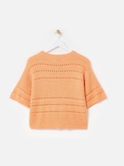 Oliver Bonas Orange Pointelle Short Sleeve Cardigan - Image 5 of 8