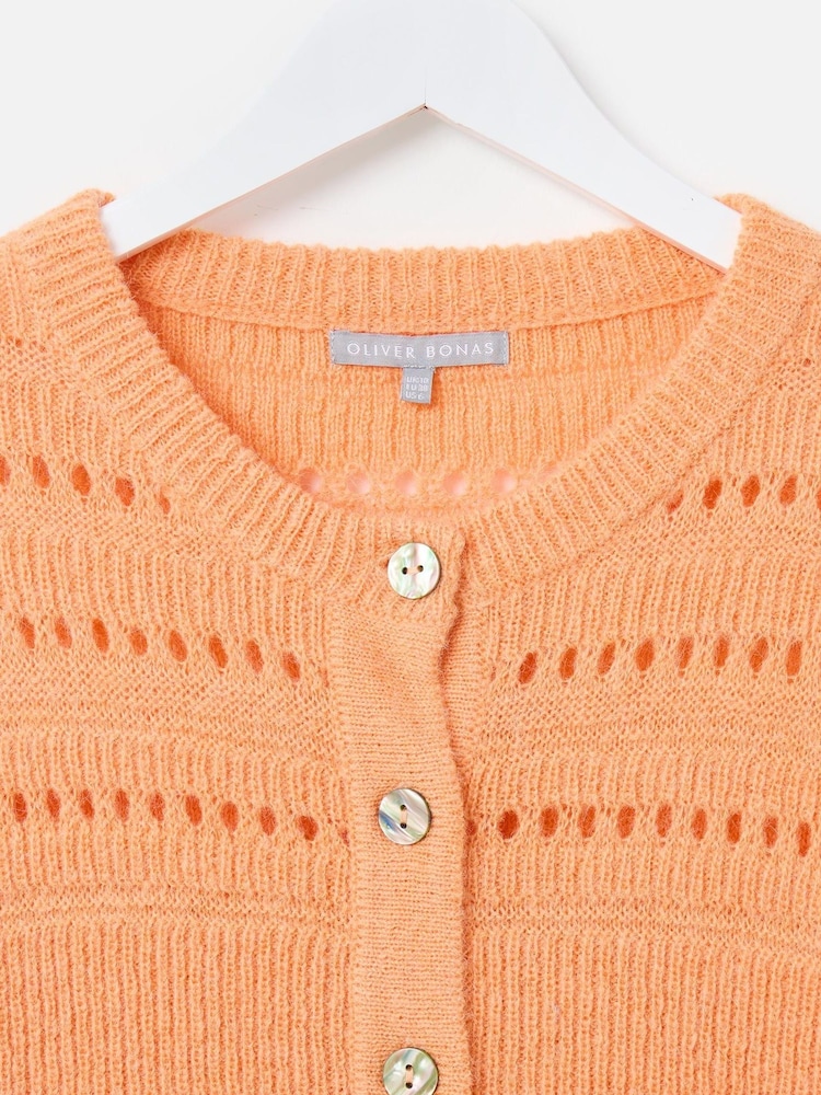 Oliver Bonas Orange Pointelle Short Sleeve Cardigan - Image 6 of 8