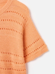 Oliver Bonas Orange Pointelle Short Sleeve Cardigan - Image 7 of 8