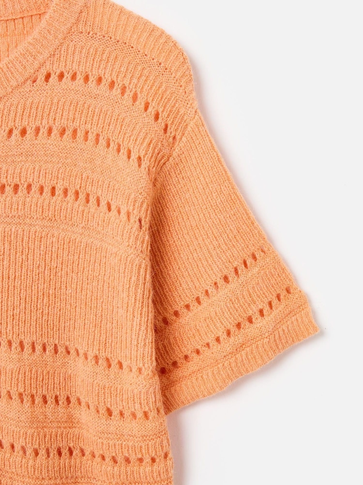 Oliver Bonas Orange Pointelle Short Sleeve Cardigan - Image 7 of 8