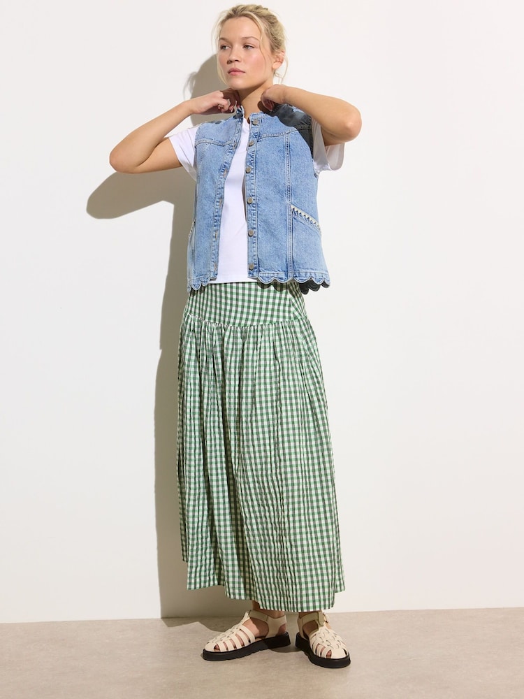 Oliver Bonas Green Gingham Basque Waist Midi Skirt - Image 3 of 8