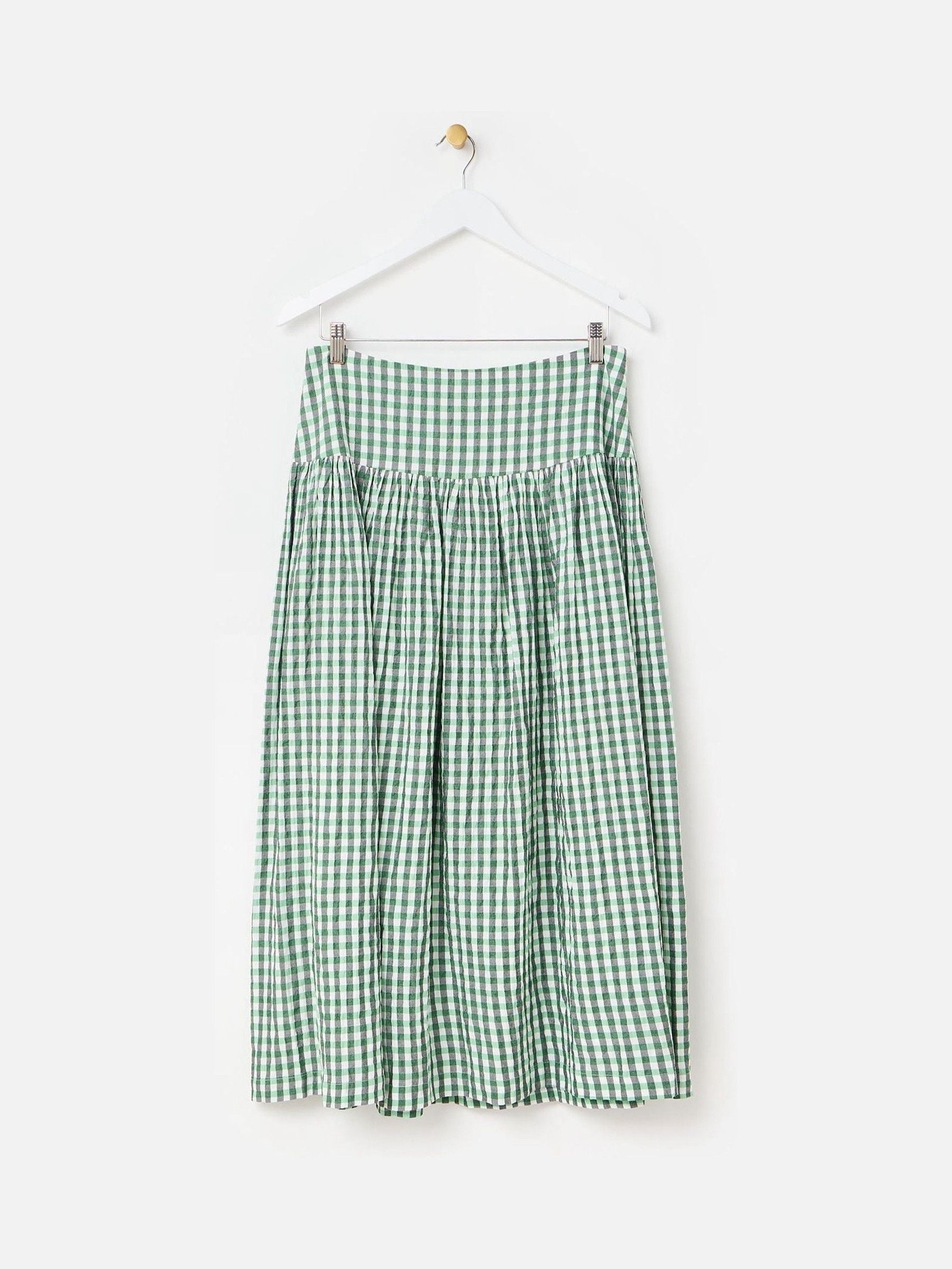 Buy Oliver Bonas Green Gingham Basque Waist Midi Skirt from