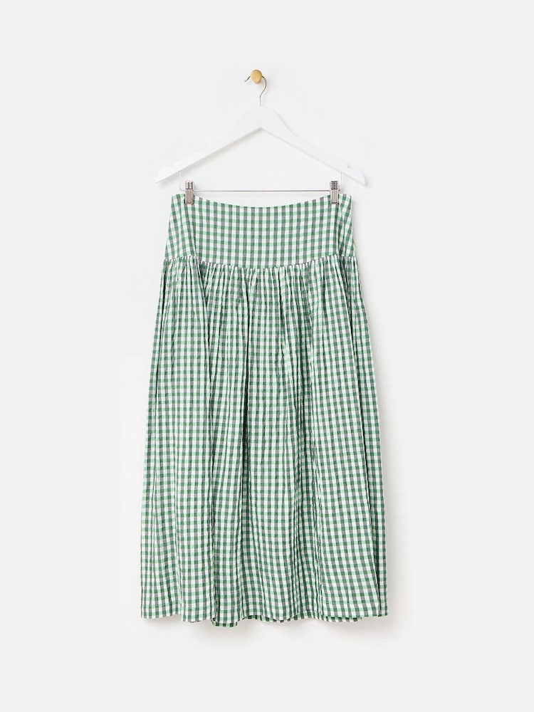 Oliver Bonas Green Gingham Basque Waist Midi Skirt - Image 4 of 8