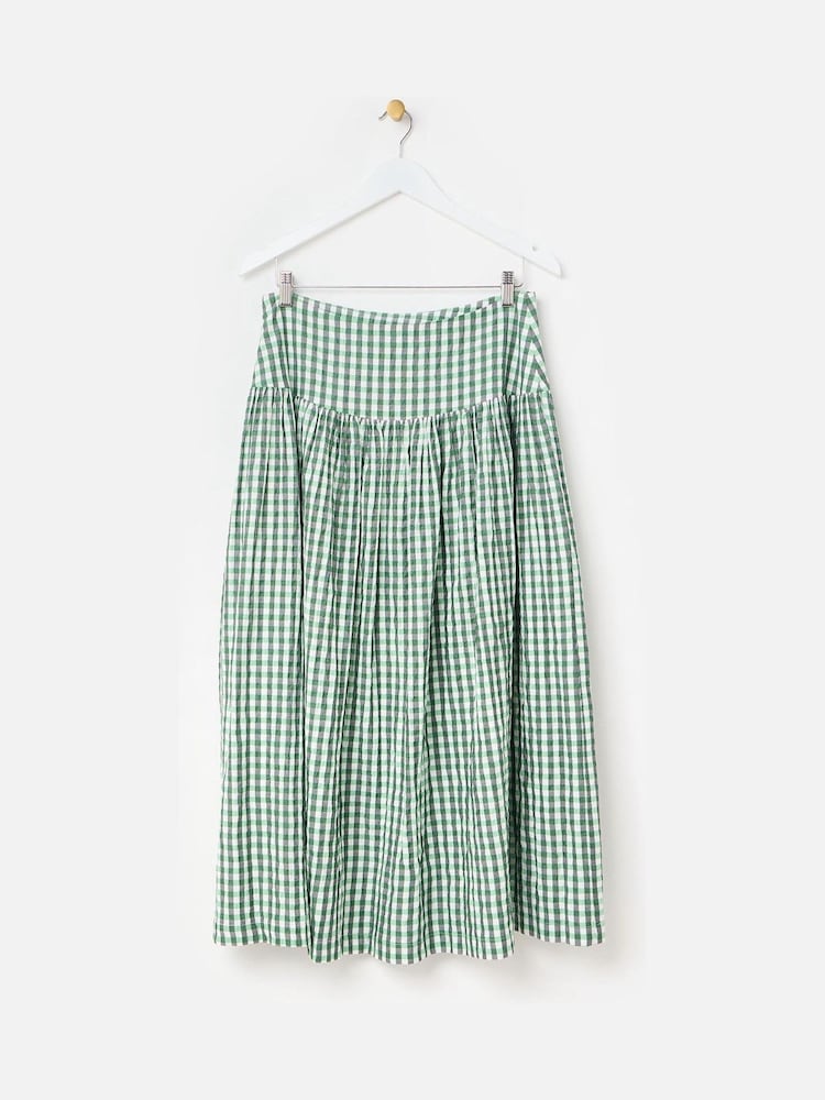 Oliver Bonas Green Gingham Basque Waist Midi Skirt - Image 5 of 8