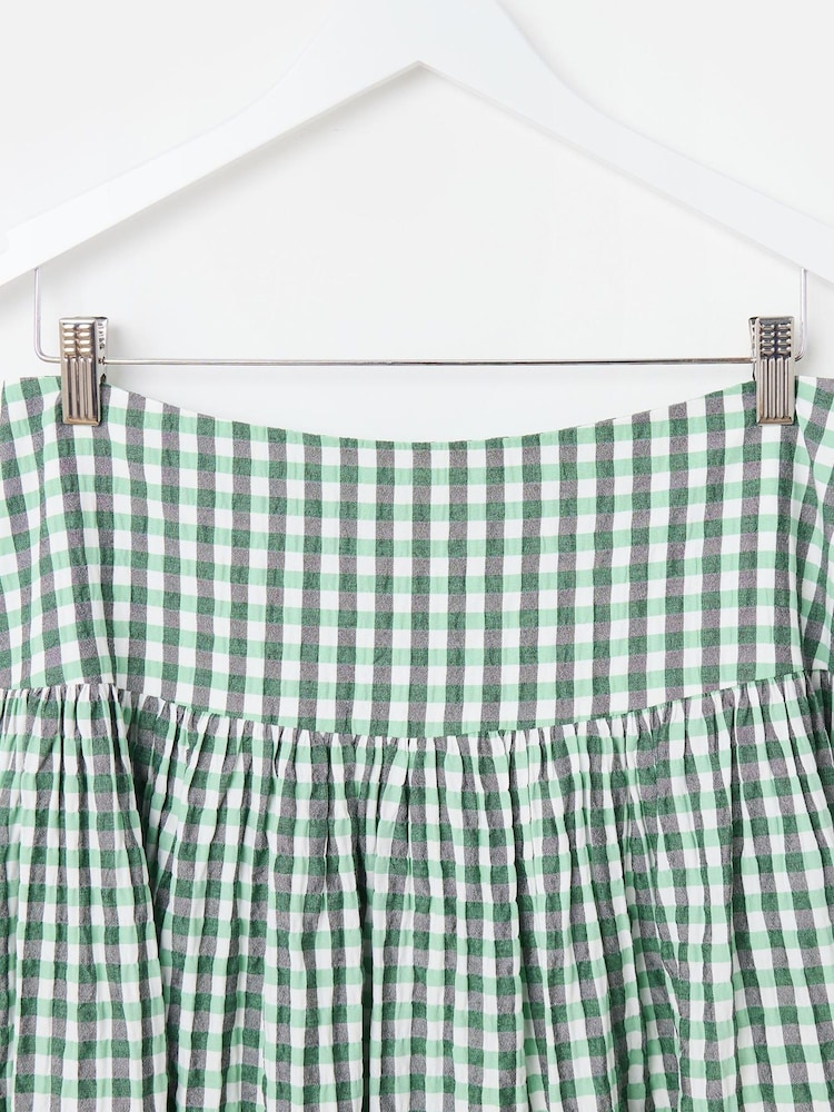 Oliver Bonas Green Gingham Basque Waist Midi Skirt - Image 6 of 8