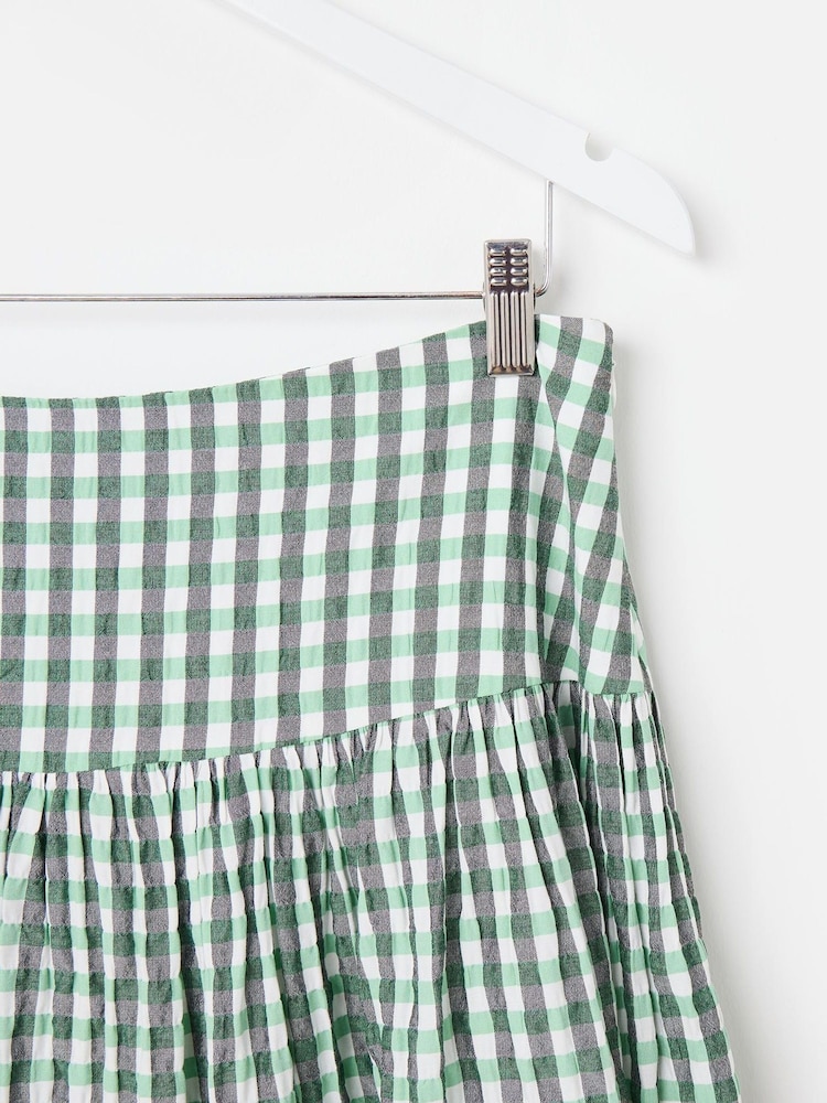 Oliver Bonas Green Gingham Basque Waist Midi Skirt - Image 7 of 8