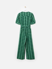 Oliver Bonas Green Geometric Circle V-Neck Tie Waist Jumpsuit - Image 2 of 5