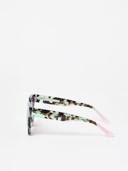 Oliver Bonas Green Faux Tortoiseshell Square Cat Eye Acetate Sunglasses - Image 3 of 5
