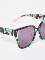 Oliver Bonas Green Faux Tortoiseshell Square Cat Eye Acetate Sunglasses - Image 4 of 5