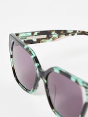 Oliver Bonas Green Faux Tortoiseshell Square Cat Eye Acetate Sunglasses - Image 5 of 5