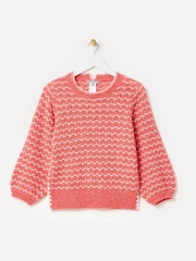 Oliver Bonas Red Wavy Stripe Crew Neck Knitted Jumper - Image 1 of 5