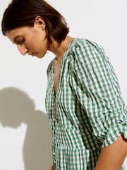 Oliver Bonas Green Gingham V-Neck Midi Dress - Image 2 of 7