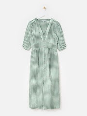 Oliver Bonas Green Gingham V-Neck Midi Dress - Image 3 of 7