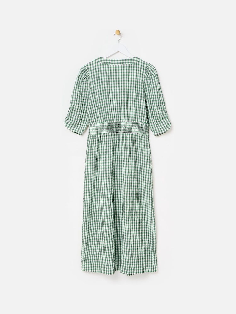 Oliver Bonas Green Gingham V-Neck Midi Dress - Image 4 of 7