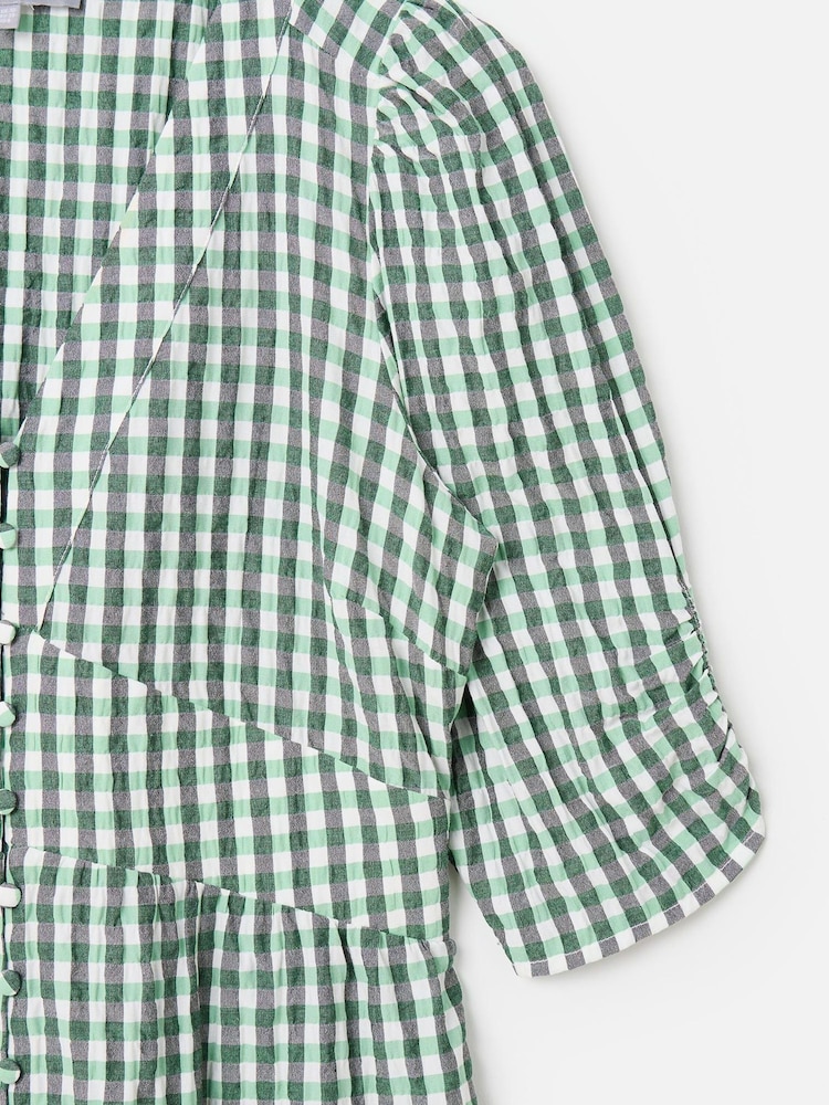 Oliver Bonas Green Gingham V-Neck Midi Dress - Image 6 of 7