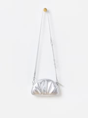 Oliver Bonas Silver Metallic Pleated Croissant Clutch Bag - Image 2 of 5