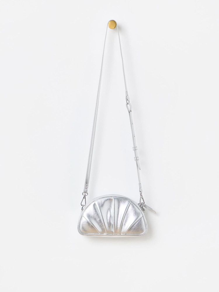 Oliver Bonas Silver Metallic Pleated Croissant Clutch Bag - Image 2 of 5 Oliver Bonas Silver Metallic Pleated Croissant Clutch Bag - Image 2 of 5