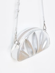 Oliver Bonas Silver Metallic Pleated Croissant Clutch Bag - Image 3 of 5