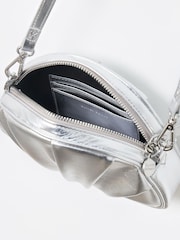 Oliver Bonas Silver Metallic Pleated Croissant Clutch Bag - Image 5 of 5