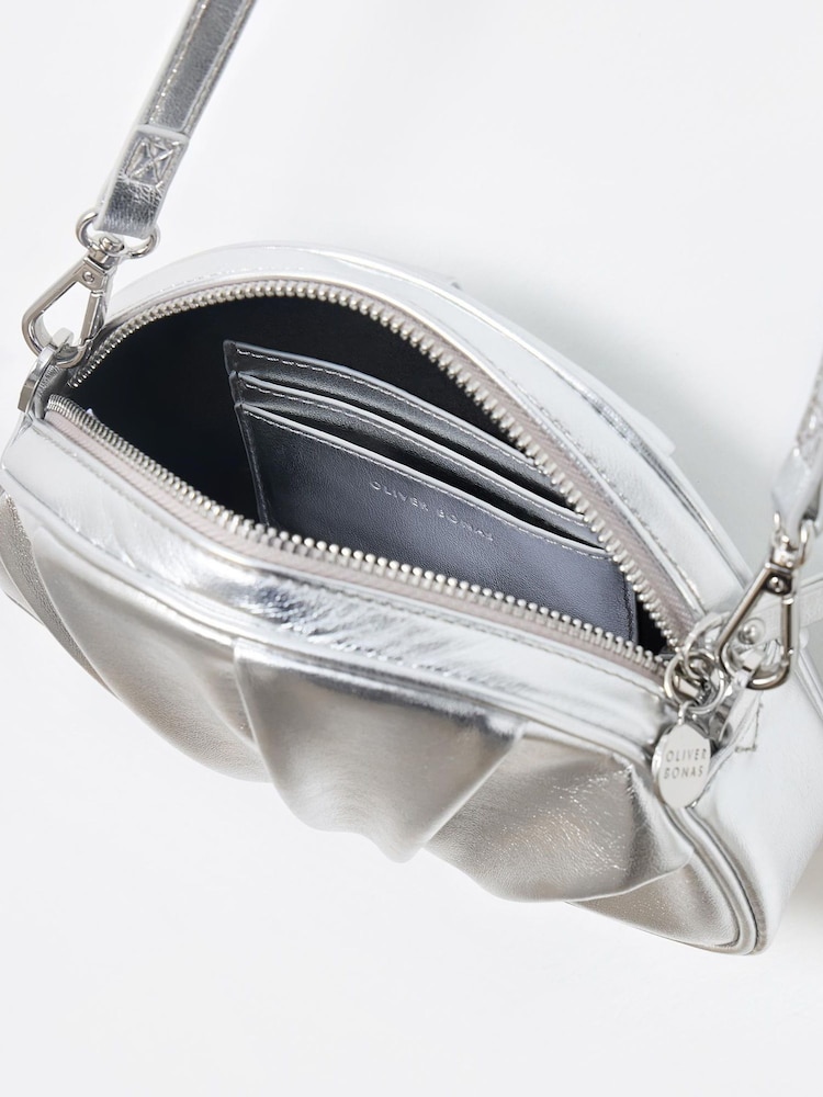 Oliver Bonas Silver Metallic Pleated Croissant Clutch Bag - Image 5 of 5 Oliver Bonas Silver Metallic Pleated Croissant Clutch Bag - Image 5 of 5