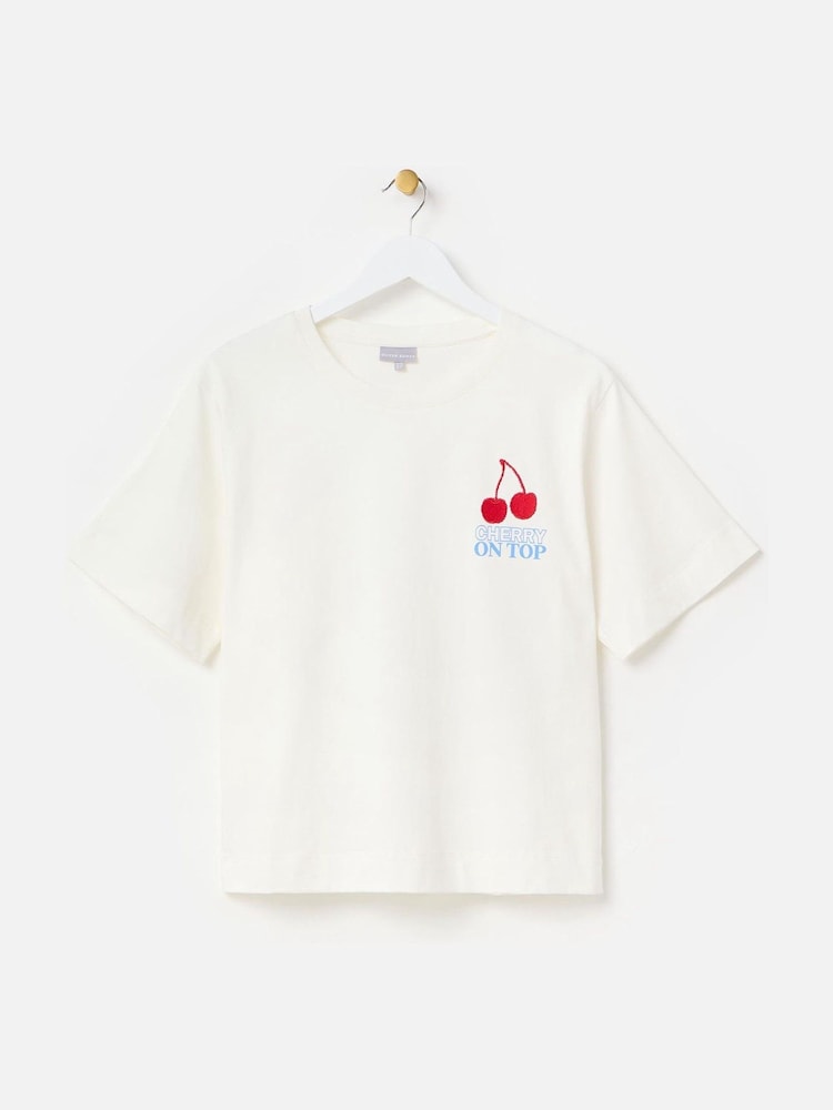 Oliver Bonas White Cherry On Top 100% Cotton T-Shirt - Image 1 of 5
