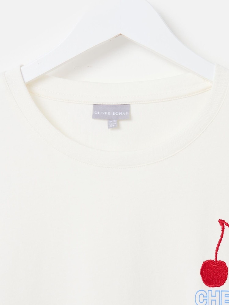 Oliver Bonas White Cherry On Top 100% Cotton T-Shirt - Image 3 of 5