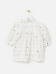 Oliver Bonas White Metallic Checked Flower Print Embroidered Blouse - Image 5 of 8