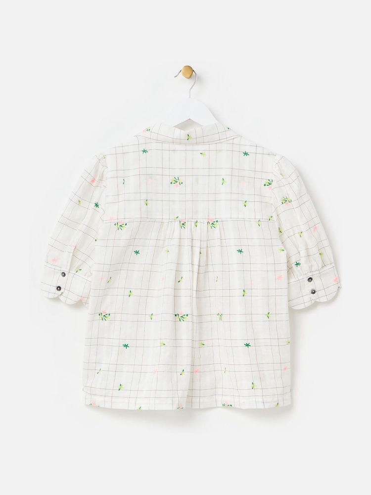 Oliver Bonas White Metallic Checked Flower Print Embroidered Blouse - Image 5 of 8