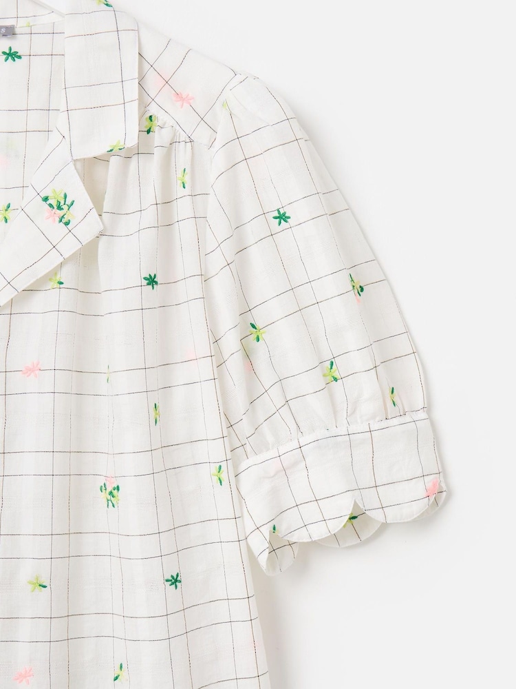 Oliver Bonas White Metallic Checked Flower Print Embroidered Blouse - Image 7 of 8