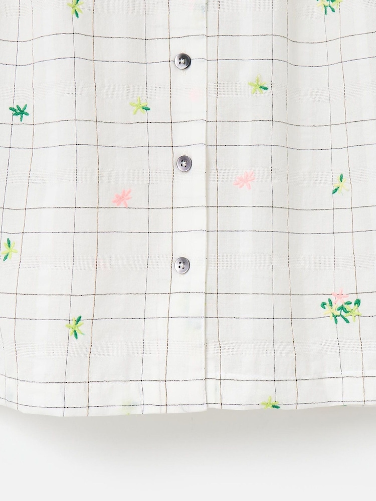 Oliver Bonas White Metallic Checked Flower Print Embroidered Blouse - Image 8 of 8