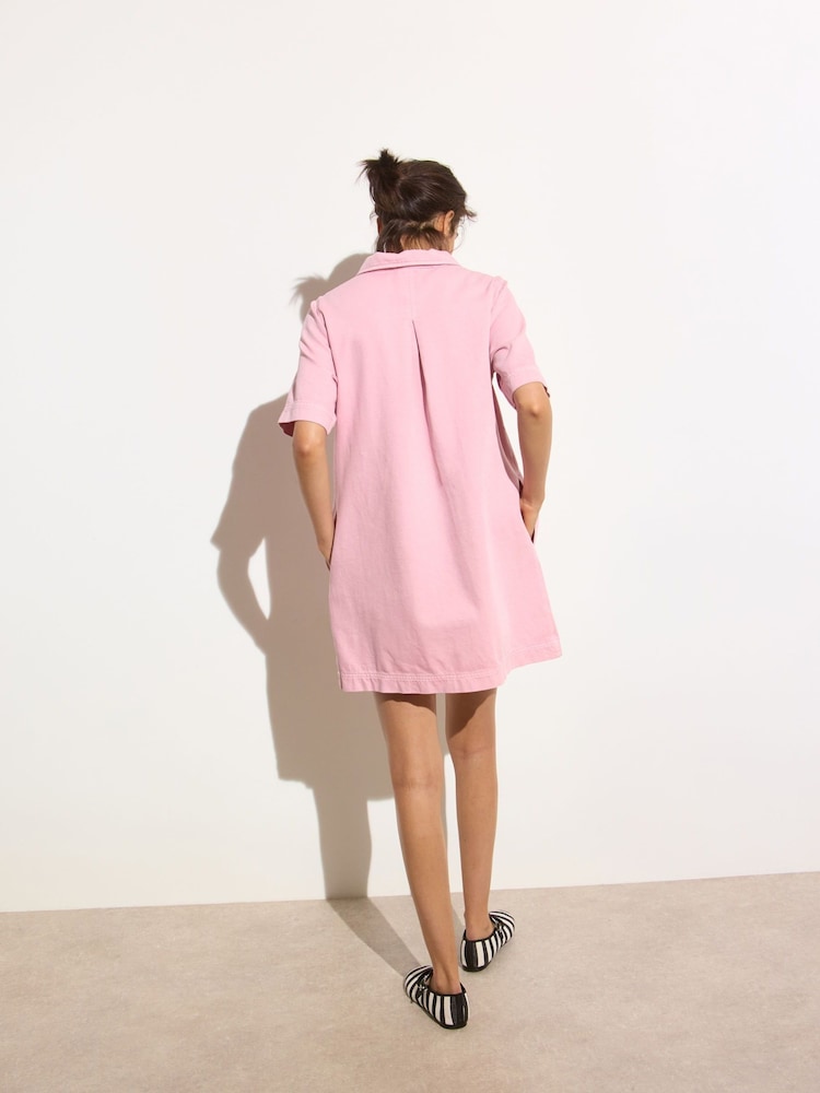 Oliver Bonas Pink 100% Cotton Washed  Denim Quarter Zip Mini Dress - Image 2 of 8