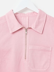 Oliver Bonas Pink 100% Cotton Washed  Denim Quarter Zip Mini Dress - Image 6 of 8