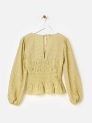 Oliver Bonas Yellow Checked Shirred V-Neck Top - Image 4 of 8