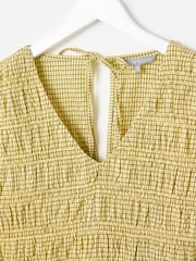 Oliver Bonas Yellow Checked Shirred V-Neck Top - Image 5 of 8
