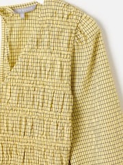 Oliver Bonas Yellow Checked Shirred V-Neck Top - Image 6 of 8