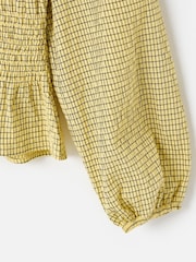 Oliver Bonas Yellow Checked Shirred V-Neck Top - Image 7 of 8