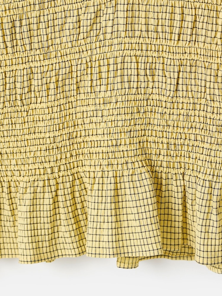 Oliver Bonas Yellow Checked Shirred V-Neck Top - Image 8 of 8