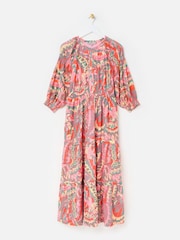 Oliver Bonas Pink Abstract Tiered Midi Dress - Image 1 of 6