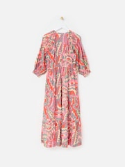 Oliver Bonas Pink Abstract Tiered Midi Dress - Image 2 of 6
