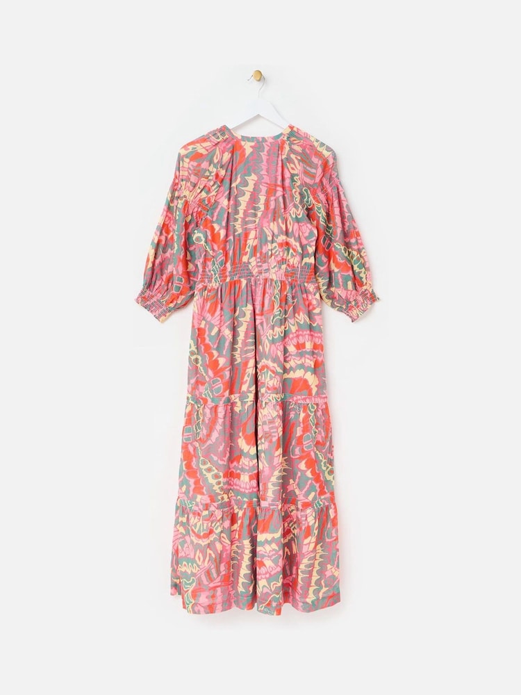 Oliver Bonas Pink Abstract Tiered Midi Dress - Image 2 of 6