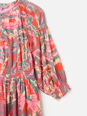 Oliver Bonas Pink Abstract Tiered Midi Dress - Image 3 of 6