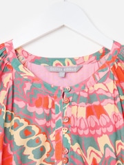 Oliver Bonas Pink Abstract Tiered Midi Dress - Image 4 of 6