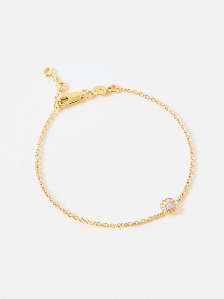 Oliver Bonas Gold Plated Dahlia Opalite Flower Charm Chain Bracelet - Image 1 of 3