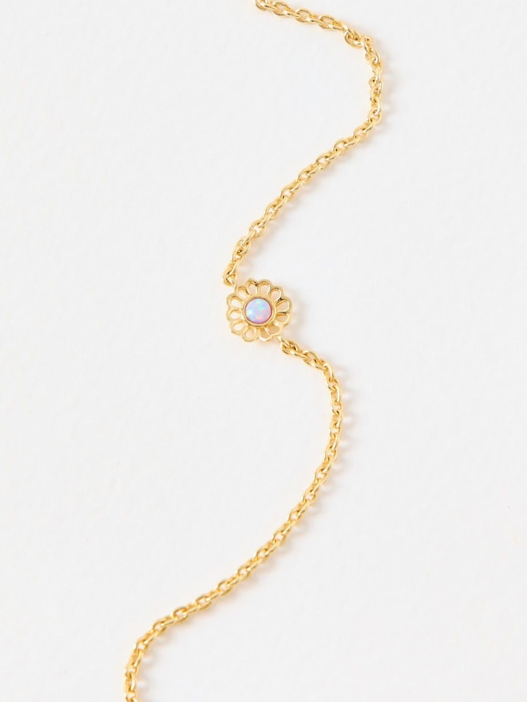 Oliver Bonas Gold Plated Dahlia Opalite Flower Charm Chain Bracelet - Image 2 of 3