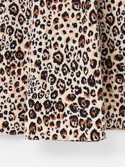 Oliver Bonas Brown 100% Cotton Leopard Print Shirred Bodice Puff Sleeve Midi Dress - Image 7 of 7