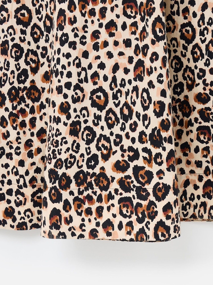 Oliver Bonas Brown 100% Cotton Leopard Print Shirred Bodice Puff Sleeve Midi Dress - Image 7 of 7 Oliver Bonas Brown 100% Cotton Leopard Print Shirred Bodice Puff Sleeve Midi Dress - Image 7 of 7