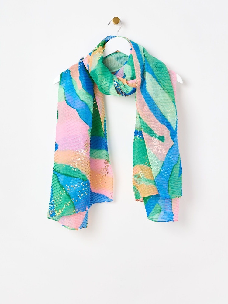 Oliver Bonas Multicoloured Green Foil Zebra Print Pleated Lightweight Scarf - Imagen 1 de 4